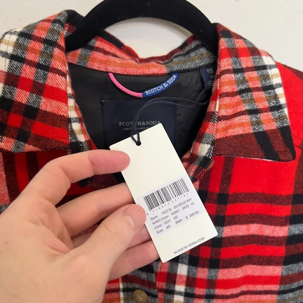 NEW Scotch & Soda Oversized Checked Overcoat Size XS Color Red Black - Picture 7 of 8